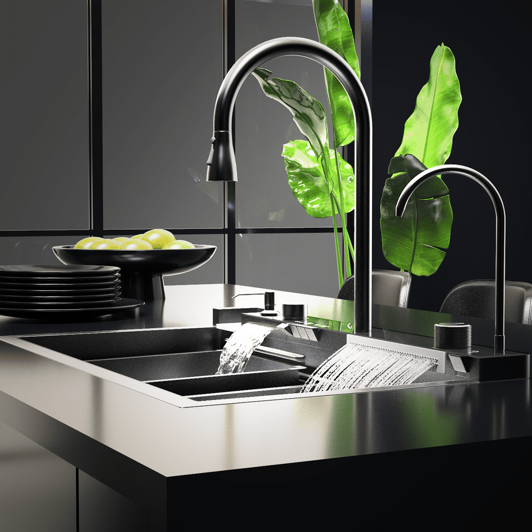 Dijital Lüks Şelale Tasarımlı Akıllı Eviye AS3547 75×45 cm. Antrasit