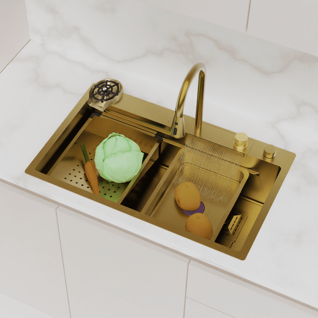 Şelale Tasarımlı Akıllı Eviye As 3541 75×45 cm Gold