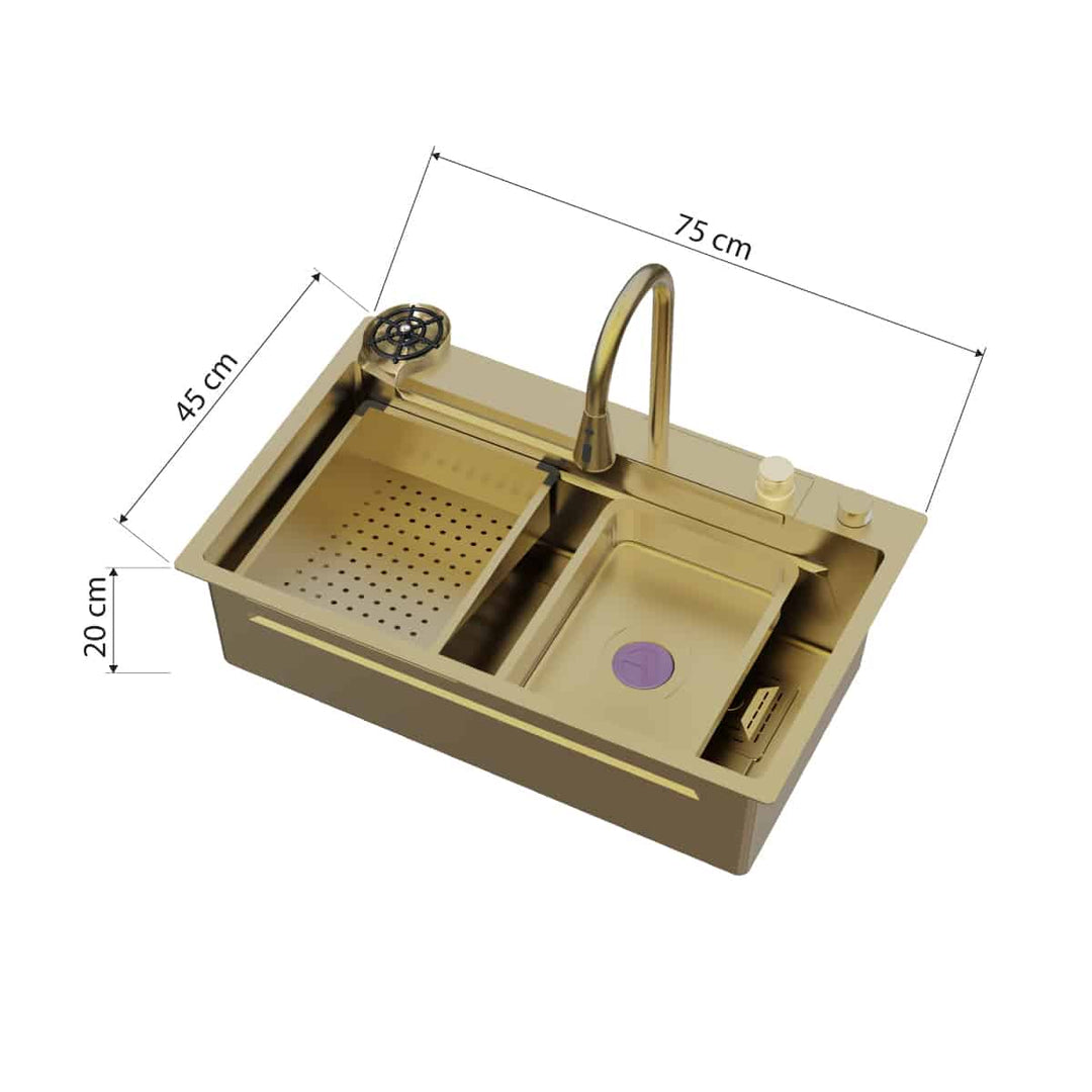 Şelale Tasarımlı Akıllı Eviye As 3541 75×45 cm Gold