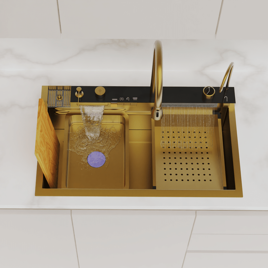 Dijital Lüks Şelale Tasarımlı Akıllı Eviye Gold