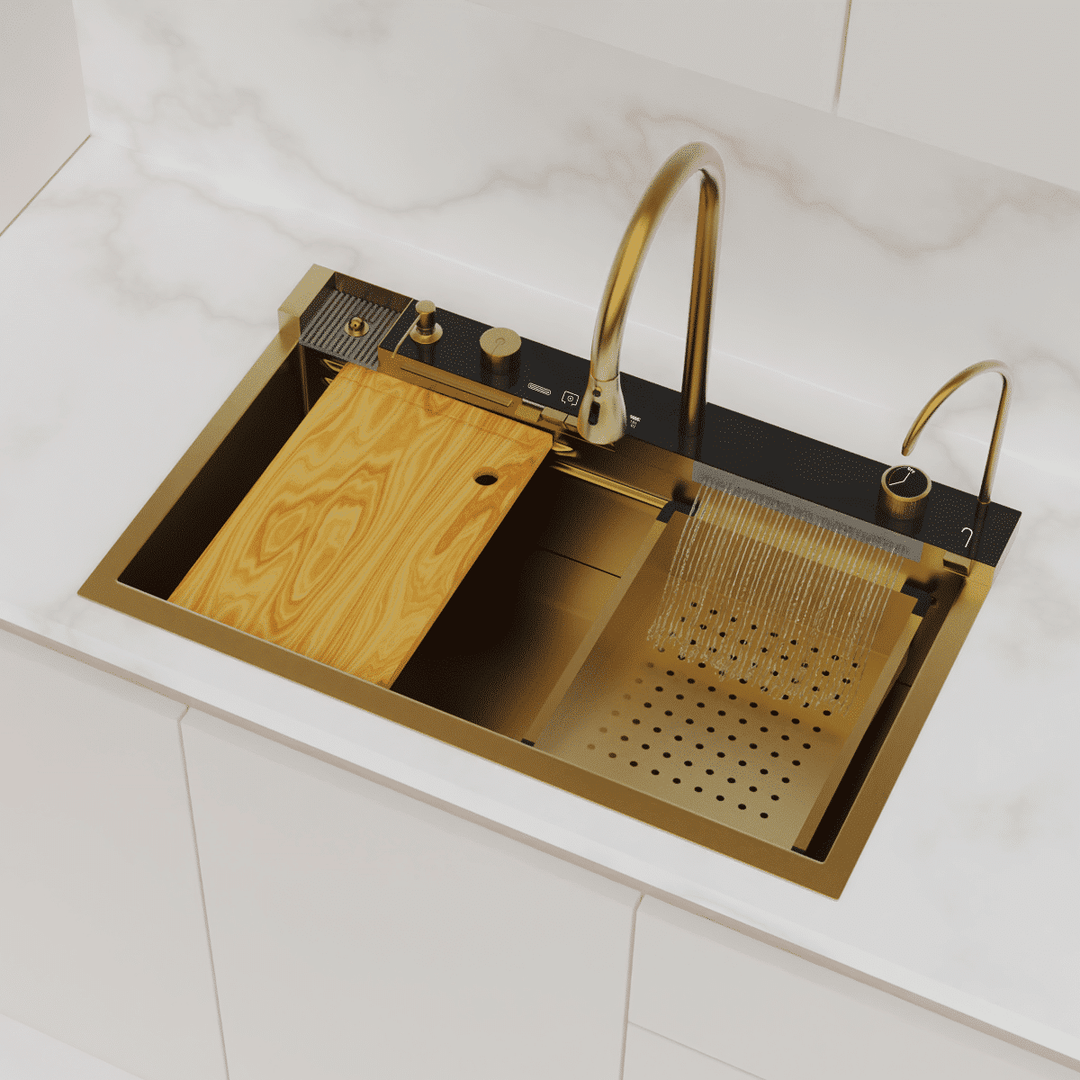 Dijital Lüks Şelale Tasarımlı Akıllı Eviye Gold