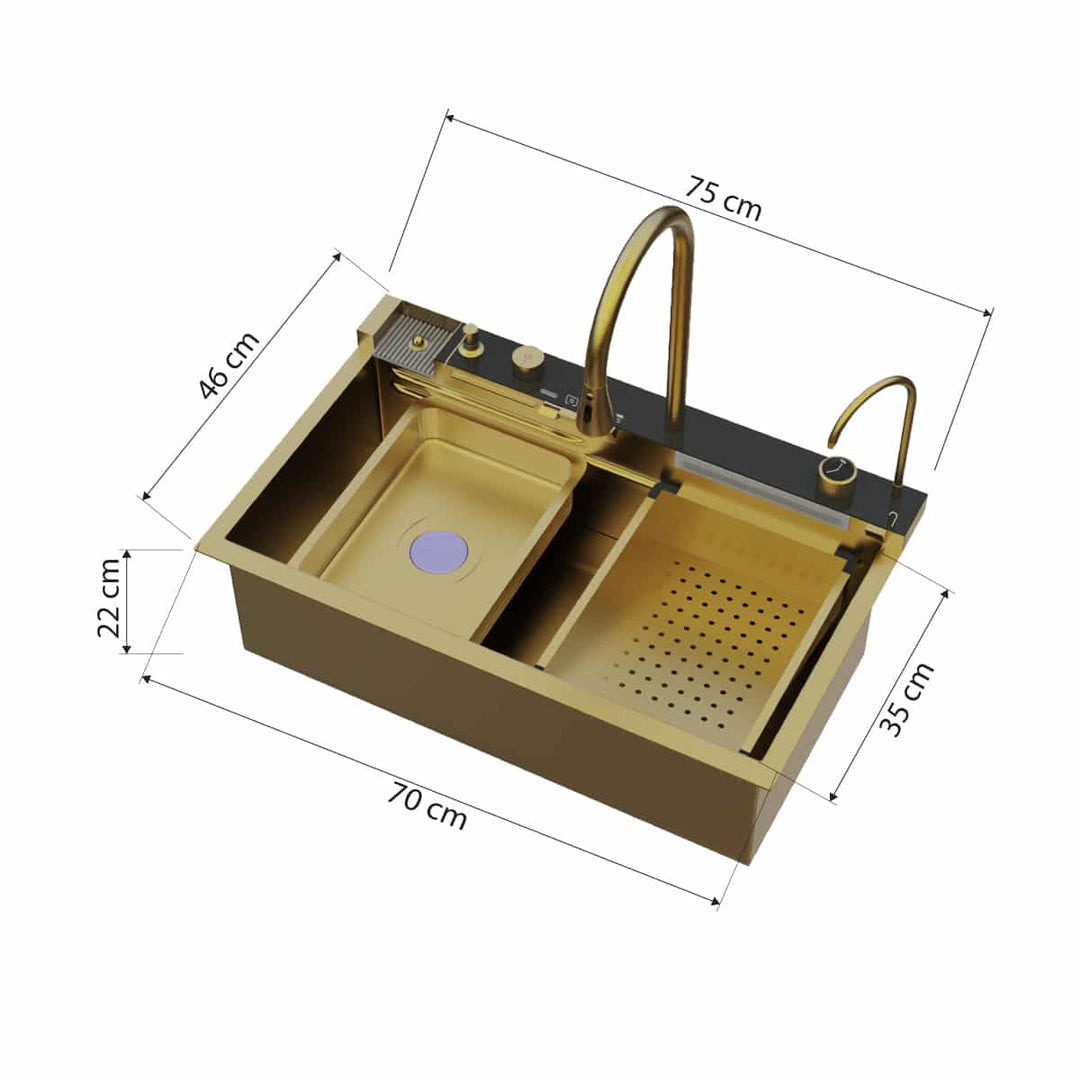Dijital Lüks Şelale Tasarımlı Akıllı Eviye Gold