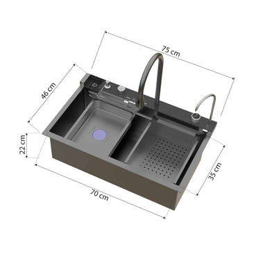 Dijital Lüks Şelale Tasarımlı Akıllı Eviye AS3547 75×45 cm. Antrasit